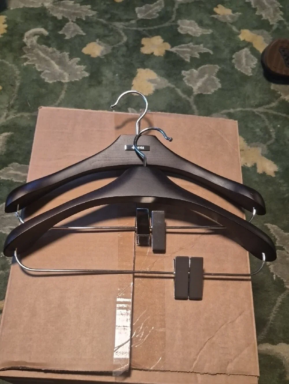Gucci Dark Brown Wood Suit Hangers with Silver Metal Accents